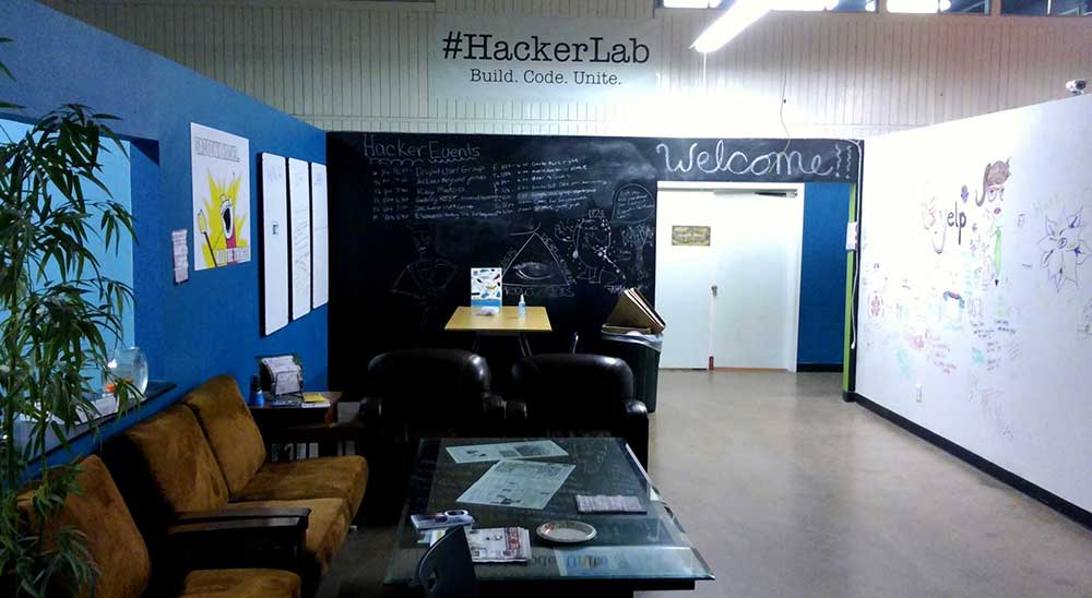 Hacker Lab's open lobby space